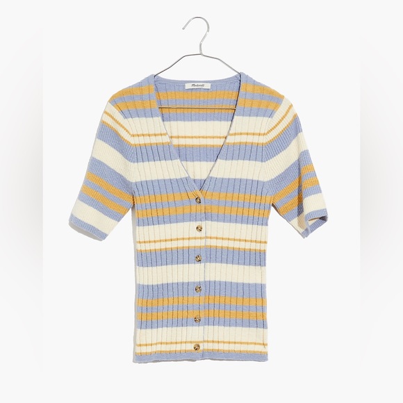 Madewell Glencrest Button Front Sweater Tee in Stripe Size Large EUC - Picture 4 of 11